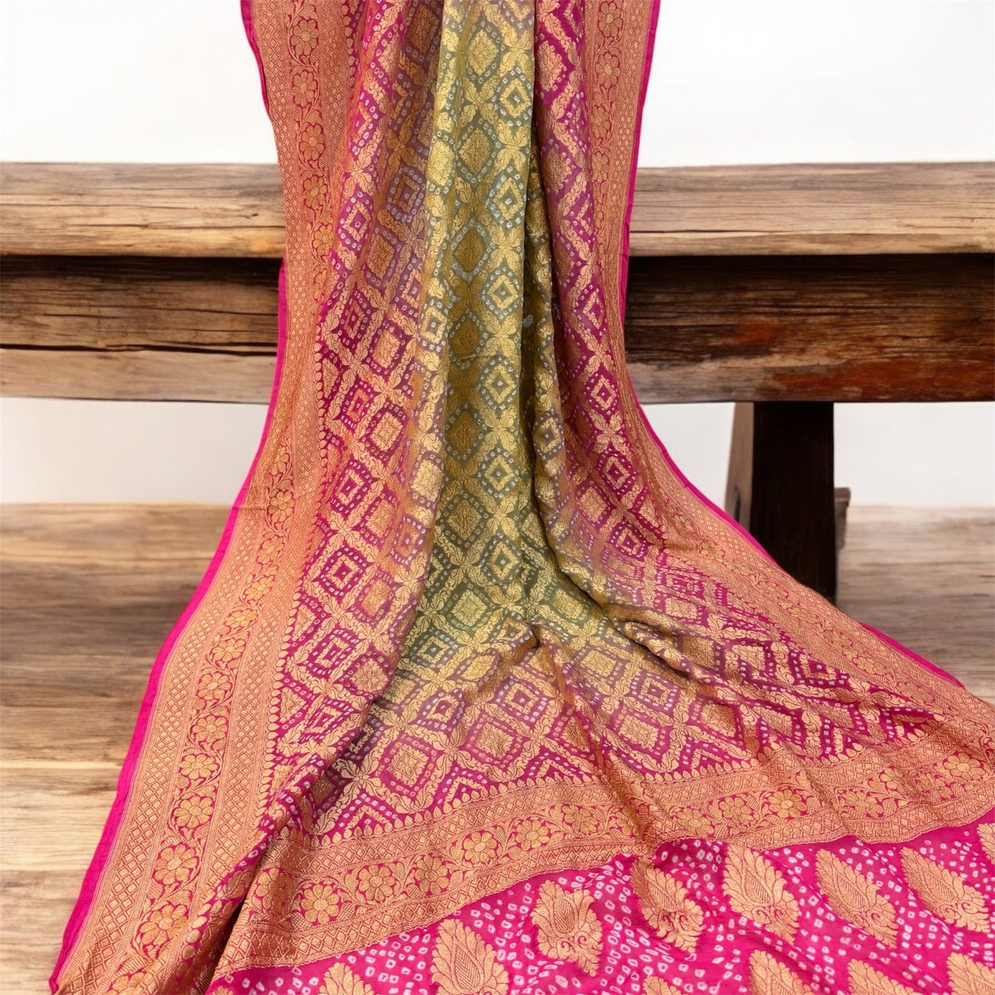 Exquisite Fusion: Pink and Grey Banarasi Khaddi Georgette Dupatta by Shades Of Benares - banarasi - banarasi saree shop