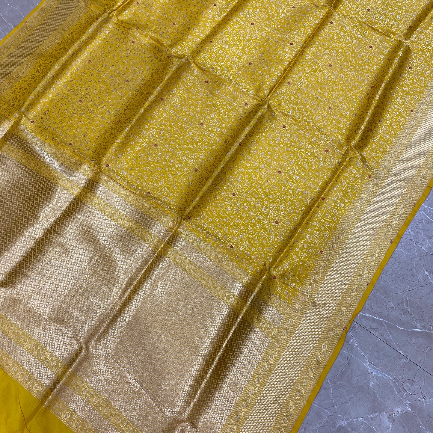 Golden Radiance — Yellow Pure Silk Banarasi Saree with All Over Patola Weave by Shades Of Banaras - banarasi - banarasi saree shop - banarasi saree manufacturers - banarasi saree wholesale - banaraasi sarees