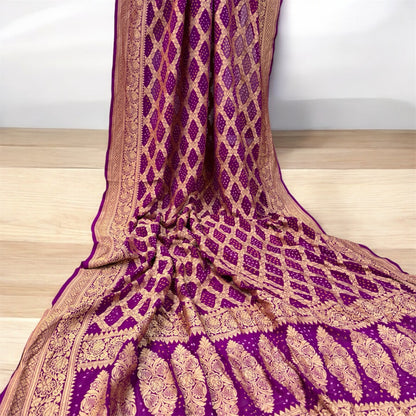 Regal Elegance: Purple Banarasi Khaddi Georgette Dupatta by Shades Of Benares - banarasi - banarasi saree shop