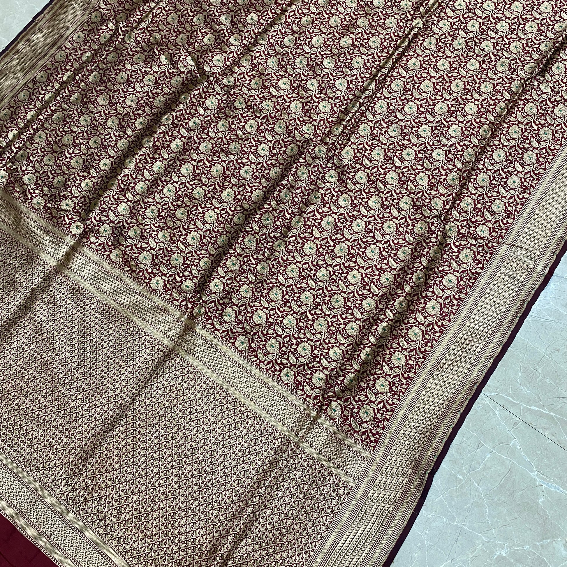 Royal Heritage — Maroon Pure Silk Banarasi Saree with All Over Patola Weave by Shades Of Banaras - banarasi - banarasi saree shop - banarasi saree manufacturers - banarasi saree wholesale - banaraasi sarees