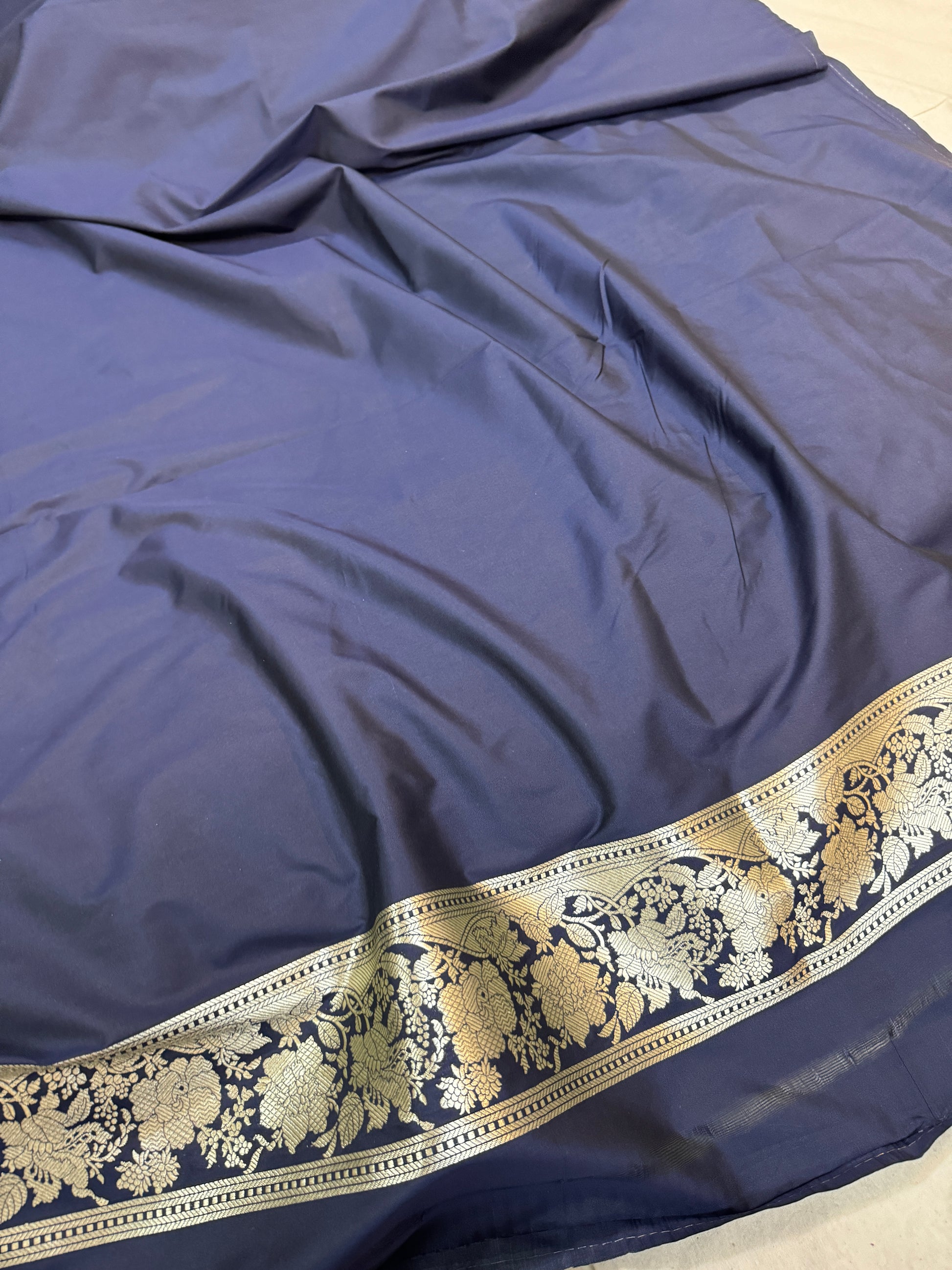 Exquisite Navy Blue Pure Katan Silk Saree Banarasi Saree by Shades Of Benares - banarasi - banarasi saree shop