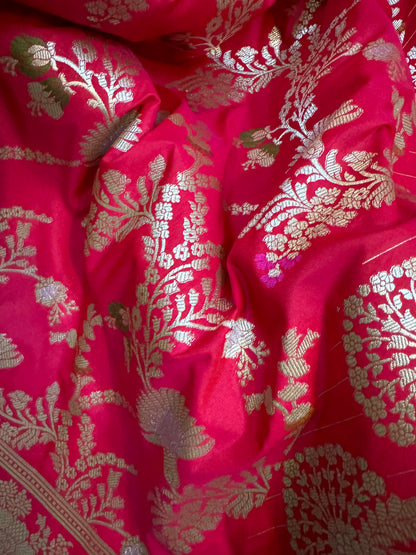 Enchanting Strawberry Pink Pure Silk Banarasi Saree by Shades Of Benares - banarasi - banarasi saree shop