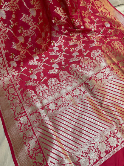 Exquisite Pink Katan Silk Banarasi Saree by Shades Of Benares - banarasi - banarasi saree shop