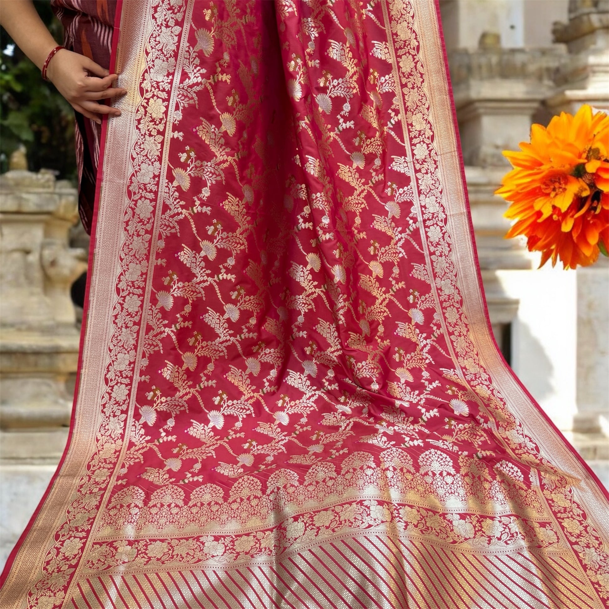 Exquisite Pink Katan Silk Banarasi Saree by Shades Of Benares - banarasi - banarasi saree shop