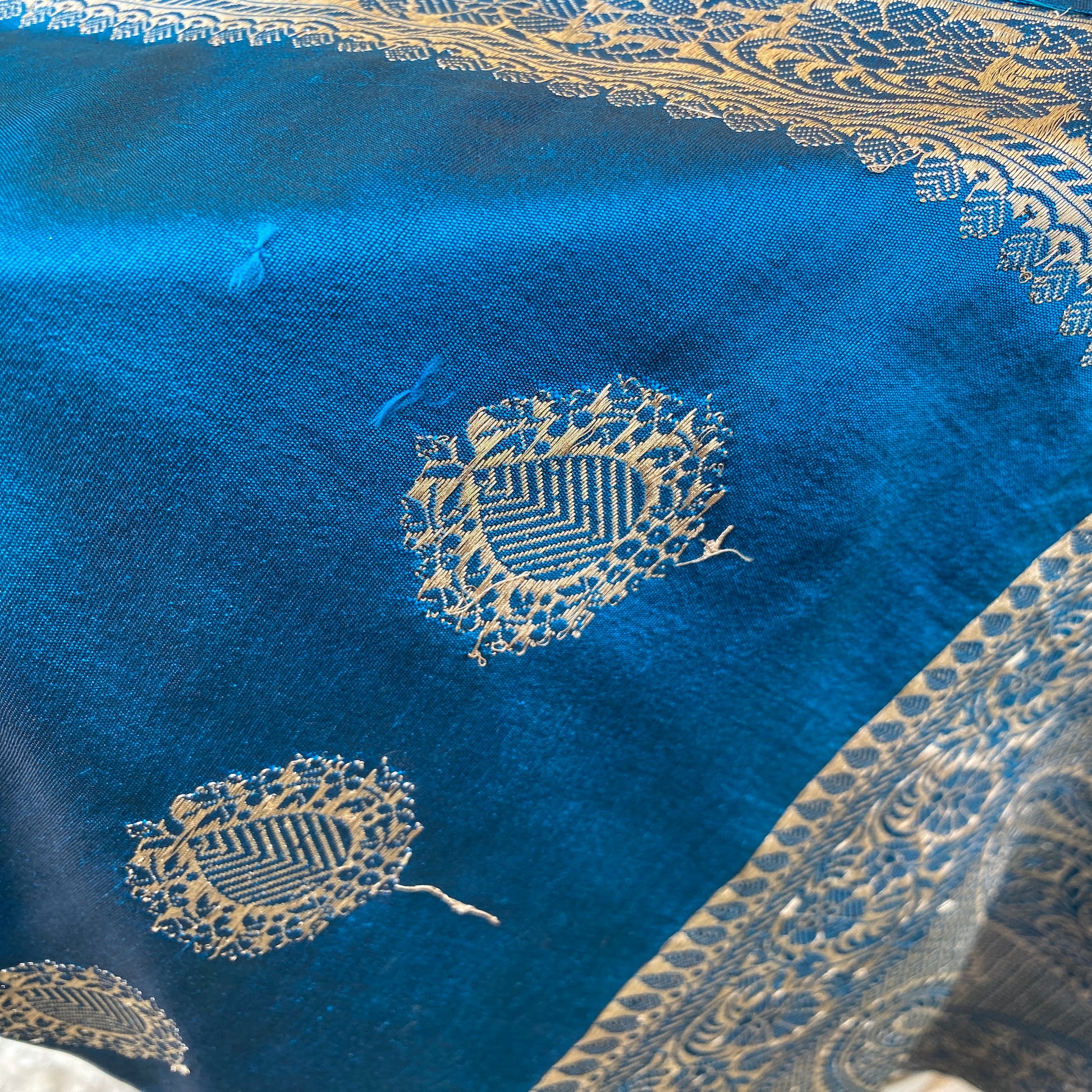 Elegant Blue Banarasi Handloom Kadhwa Silk Scarf by Shades Of Benares - banarasi - banarasi saree shop