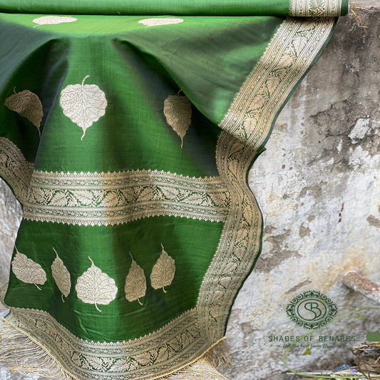 Enchanting Green Banarasi Handloom Kadhwa Silk Scarf by Shades Of Benares - banarasi - banarasi saree shop