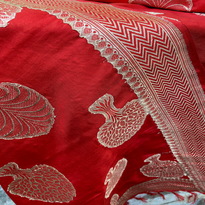 Regal Deep Red Banarasi Handloom Kadhwa Silk Scarf by Shades Of Benares - banarasi - banarasi saree shop