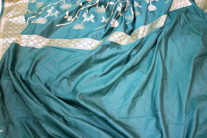 Bottle Green Sona Rupa Katan Soft Butter Silk Handloom Banarasi Saree by Shades Of Benares - banarasi - banarasi saree shop