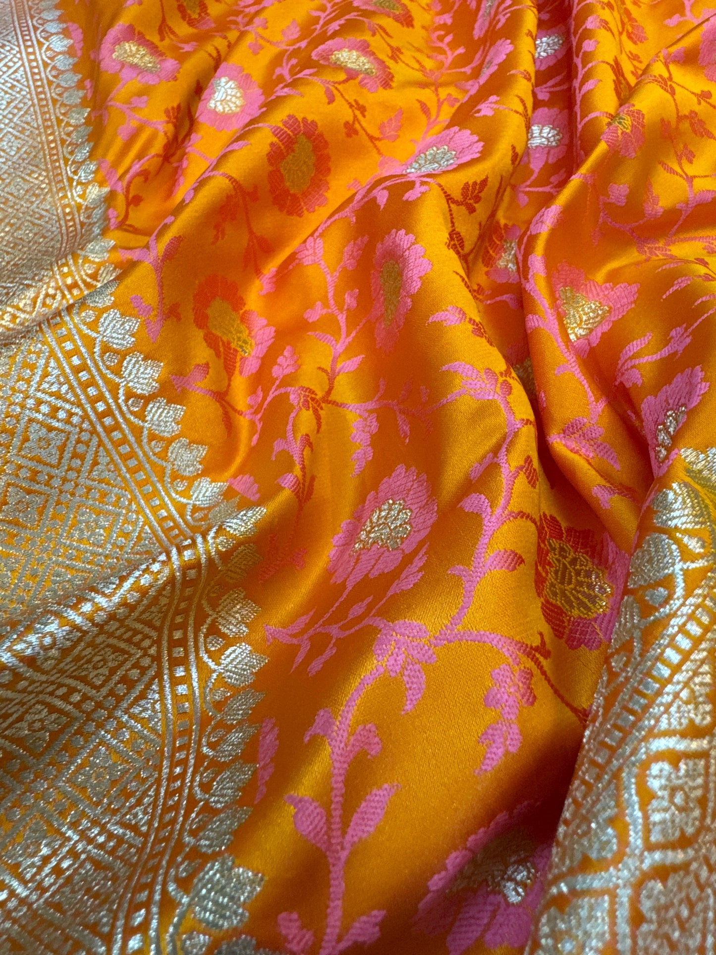 Vibrant Banarasi Silk Saree with Jaal Work by Shades Of Benares - banarasi - banarasi saree shop