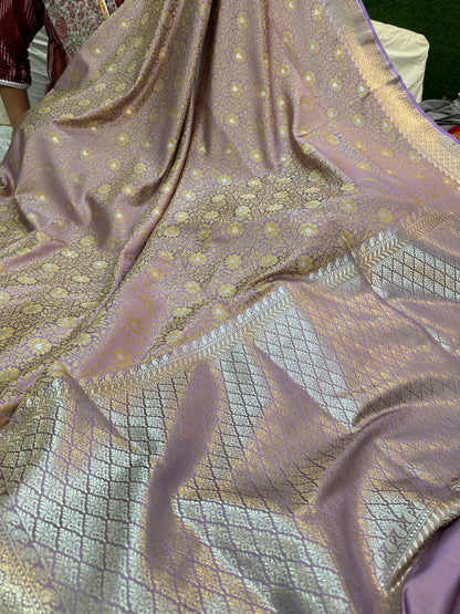 Serene Banarasi Pure Katan Silk Saree with Tanchui Weave by Shades Of Benares - banarasi - banarasi saree shop