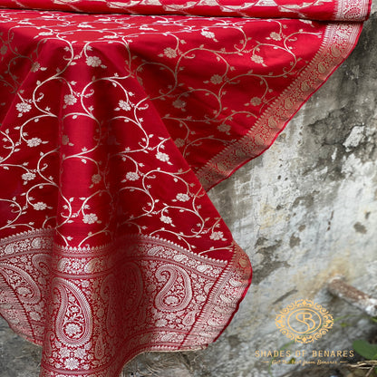 Majestic Maroon Banarasi Handloom Kadhwa Silk Scarf by Shades Of Benares - banarasi - banarasi saree shop