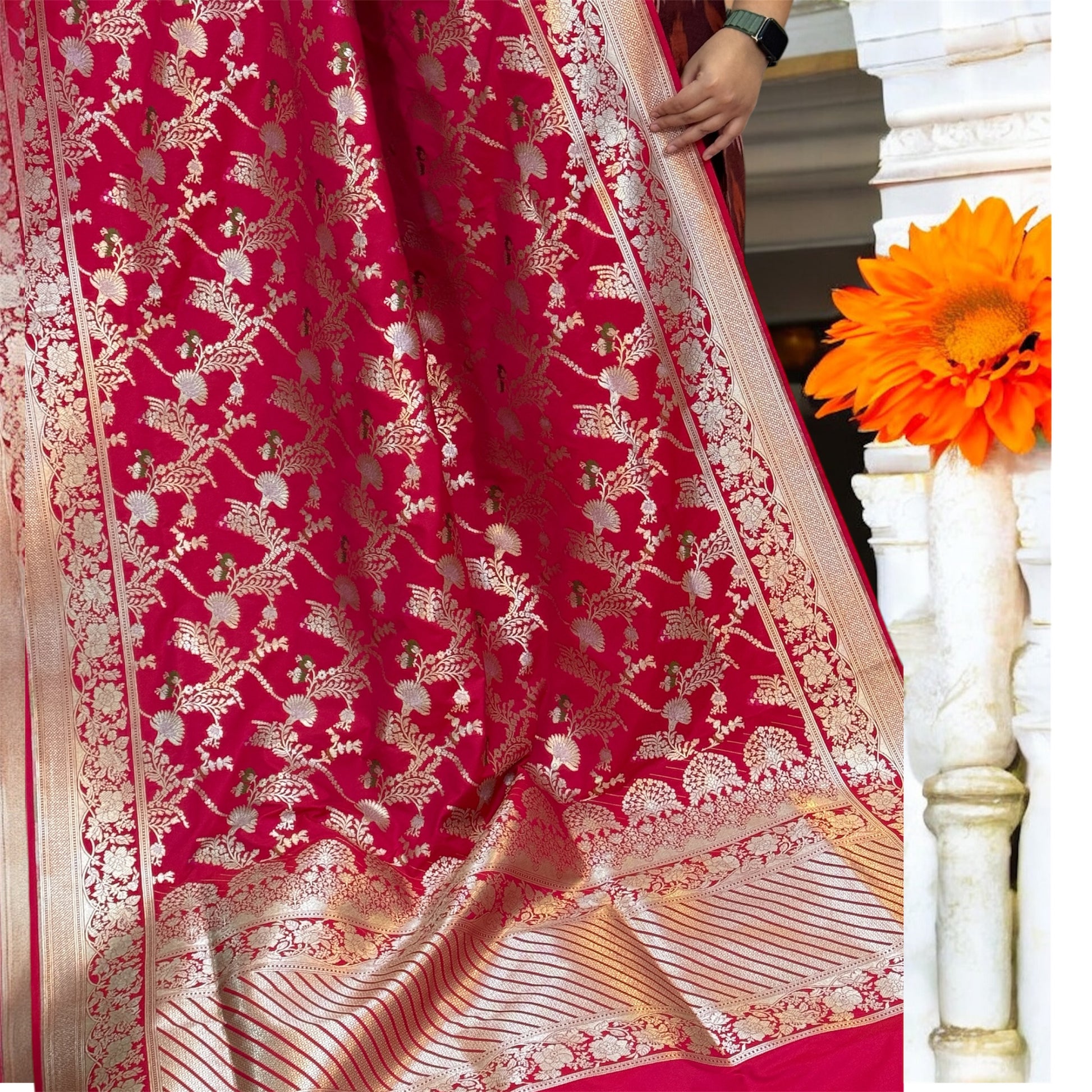 Enchanting Strawberry Pink Pure Silk Banarasi Saree by Shades Of Benares - banarasi - banarasi saree shop