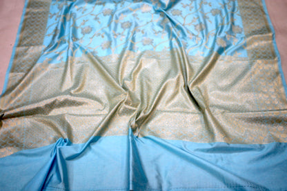 Sky Blue Sona Rupa Katan Soft Butter Silk Handloom Banarasi Saree by Shades Of Benares - banarasi - banarasi saree shop