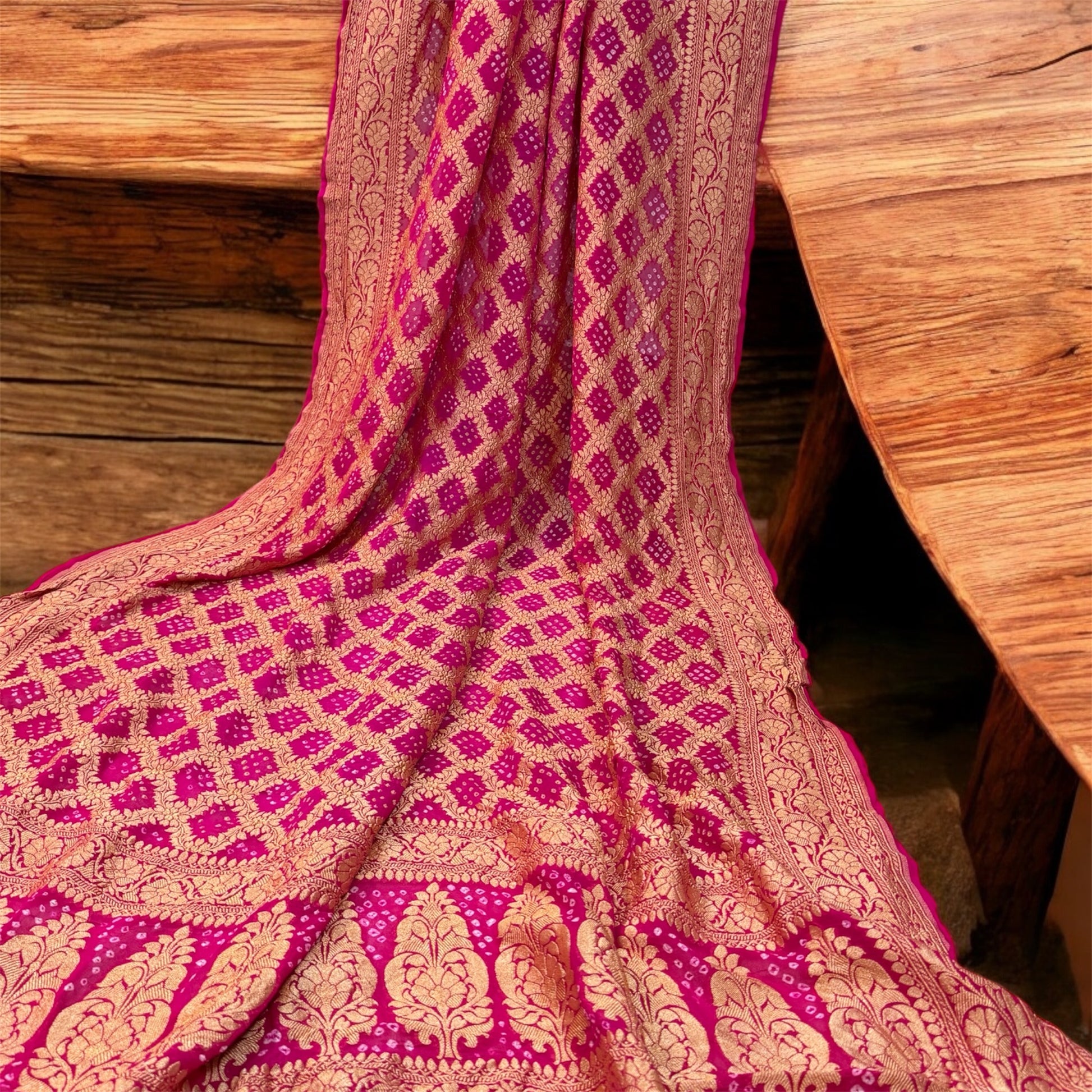 Exquisite Charm: Pink Banarasi Khaddi Georgette Dupatta by Shades Of Benares - banarasi - banarasi saree shop