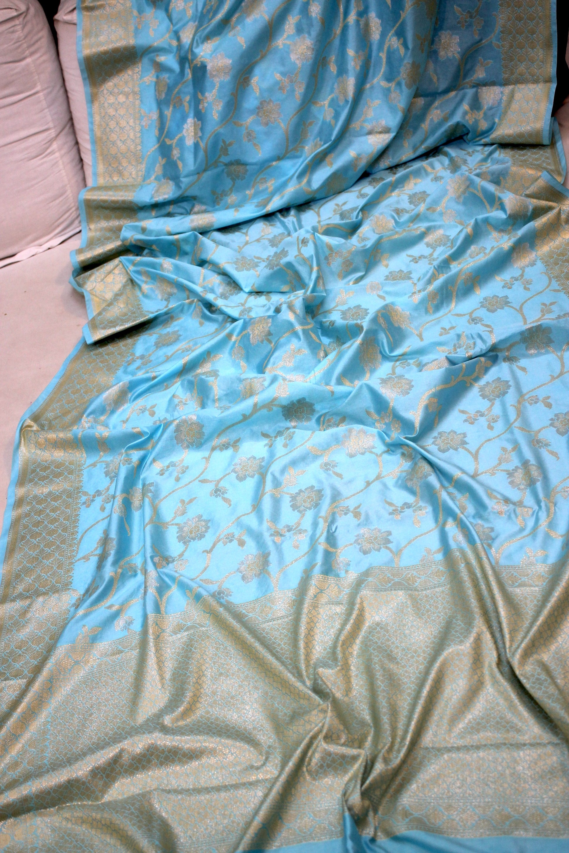 Sky Blue Sona Rupa Katan Soft Butter Silk Handloom Banarasi Saree by Shades Of Benares - banarasi - banarasi saree shop