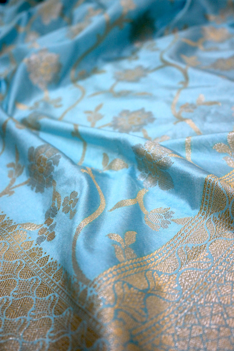 Sky Blue Sona Rupa Katan Soft Butter Silk Handloom Banarasi Saree by Shades Of Benares - banarasi - banarasi saree shop