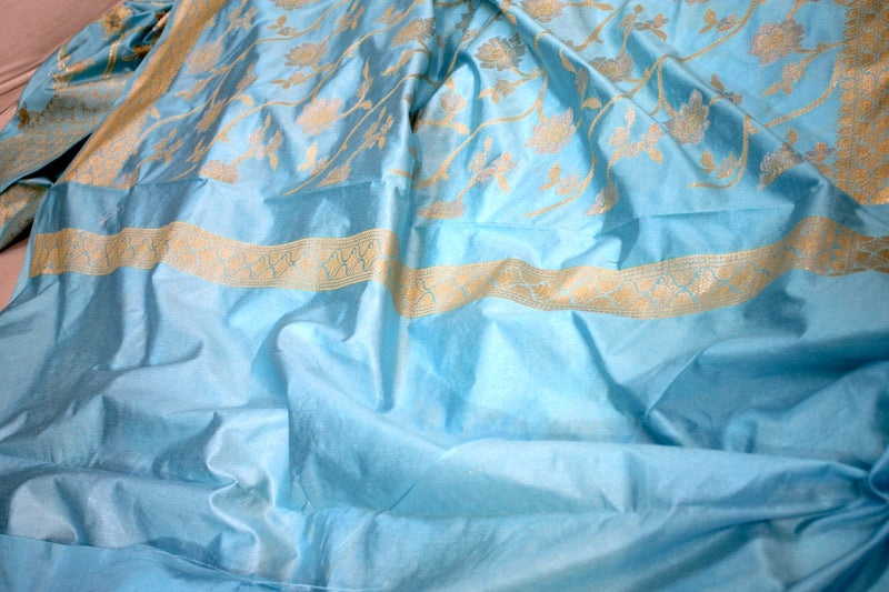 Sky Blue Sona Rupa Katan Soft Butter Silk Handloom Banarasi Saree by Shades Of Benares - banarasi - banarasi saree shop