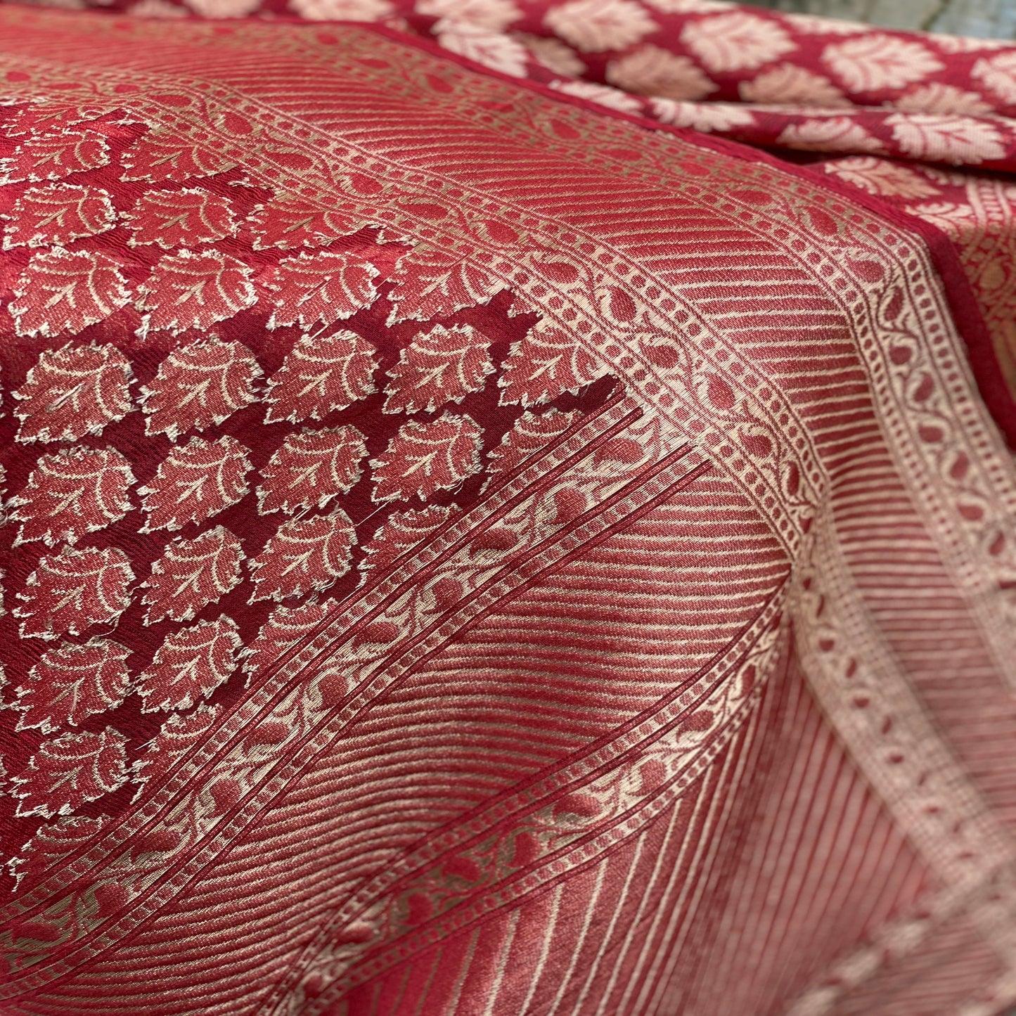 Maroon Banarasi Silk Brocade Handloom Scarf by Shades Of Benares - banarasi - banarasi saree shop