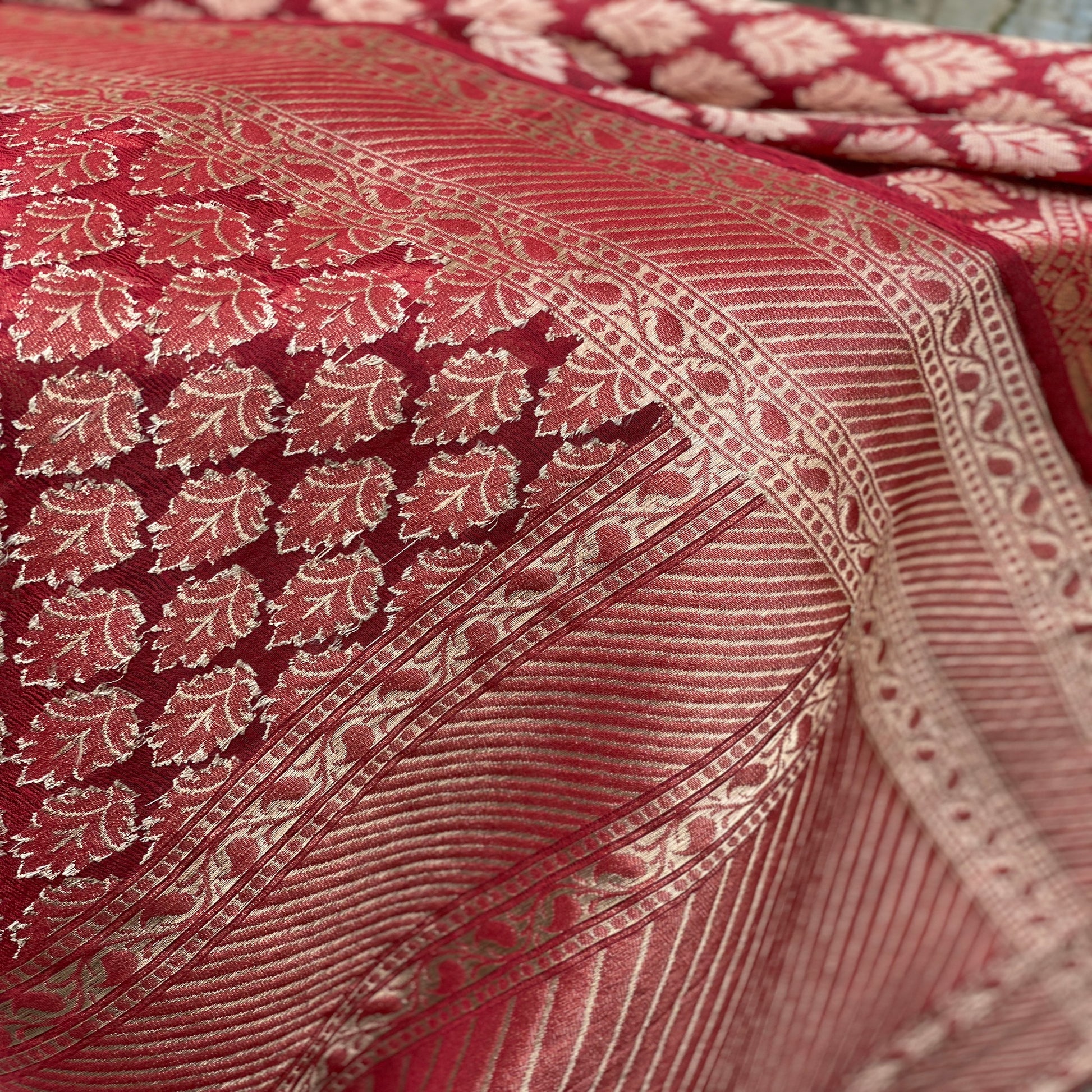 Maroon Banarasi Silk Brocade Handloom Scarf by Shades Of Benares - banarasi - banarasi saree shop