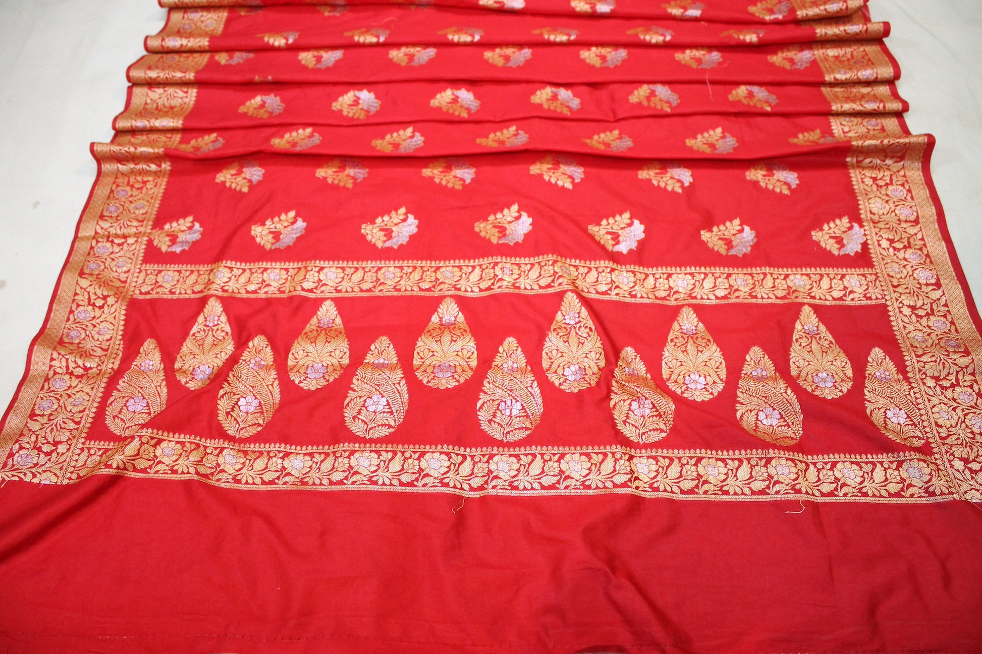 Scarlet Splendor: Red Sona Rupa Buti Katan Soft Butter Silk Handloom Banarasi Saree by Shades Of Benares - banarasi - banarasi saree shop