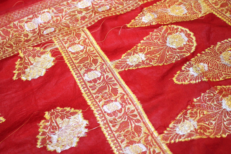 Scarlet Splendor: Red Sona Rupa Buti Katan Soft Butter Silk Handloom Banarasi Saree by Shades Of Benares - banarasi - banarasi saree shop