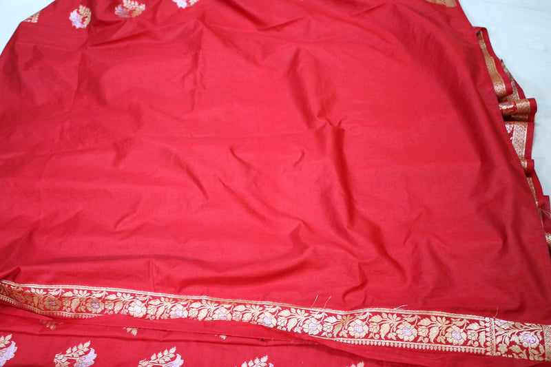 Scarlet Splendor: Red Sona Rupa Buti Katan Soft Butter Silk Handloom Banarasi Saree by Shades Of Benares - banarasi - banarasi saree shop