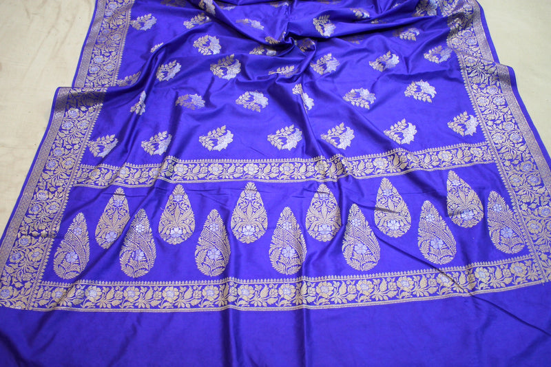 Royal Blue Sona Rupa Buti Katan Soft Butter Silk Handloom Banarasi Saree by Shades Of Benares - banarasi - banarasi saree shop