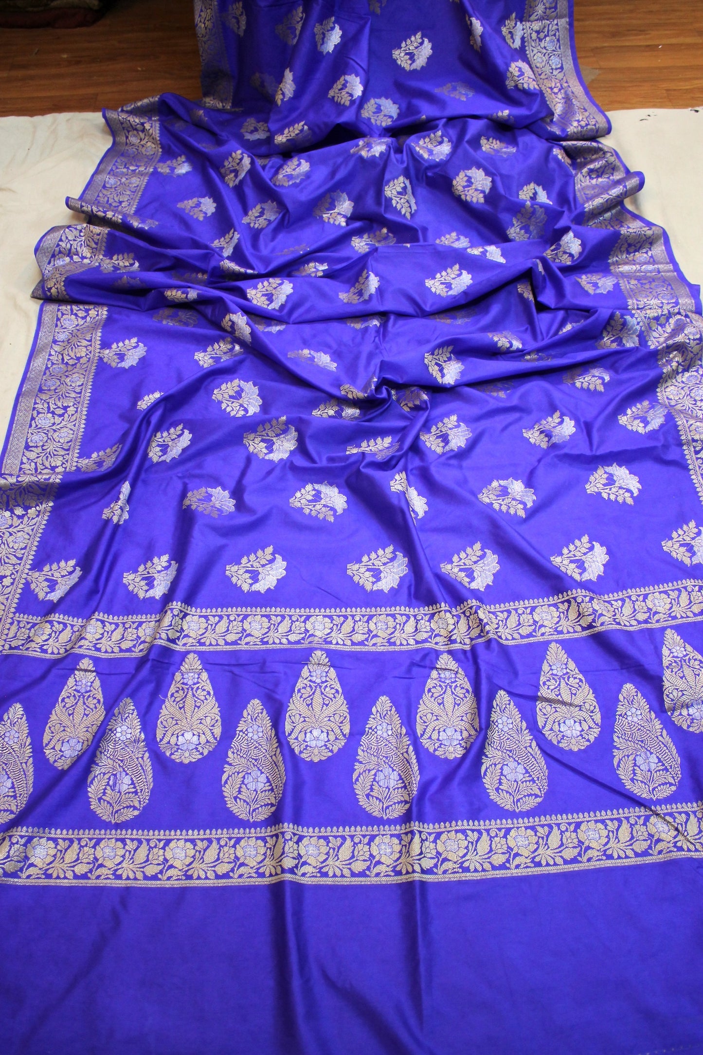 Royal Blue Sona Rupa Buti Katan Soft Butter Silk Handloom Banarasi Saree by Shades Of Benares - banarasi - banarasi saree shop