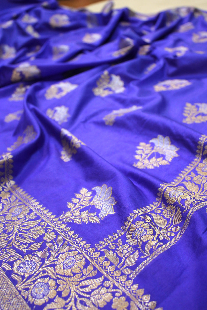 Royal Blue Sona Rupa Buti Katan Soft Butter Silk Handloom Banarasi Saree by Shades Of Benares - banarasi - banarasi saree shop