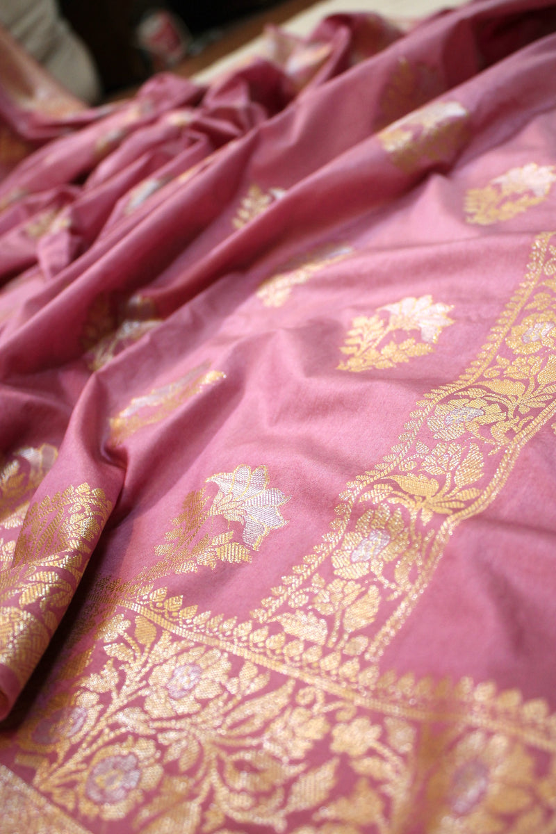 Pink Sona Rupa Buti Katan Soft Butter Silk Handloom Banarasi Saree by Shades Of Benares - banarasi - banarasi saree shop