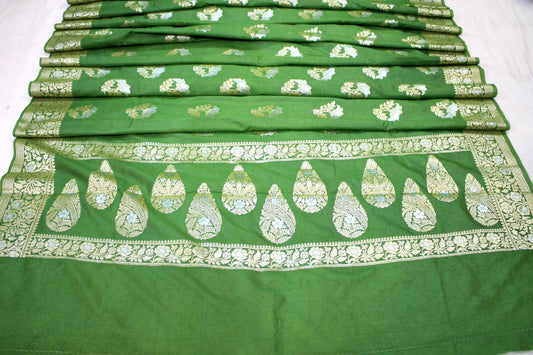 Natural Elegance: Leaf Green Sona Rupa Buti Katan Soft Butter Silk Handloom Banarasi Saree by Shades Of Benares - banarasi - banarasi saree shop