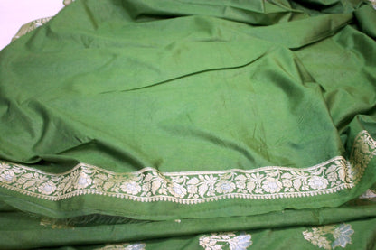 Natural Elegance: Leaf Green Sona Rupa Buti Katan Soft Butter Silk Handloom Banarasi Saree by Shades Of Benares - banarasi - banarasi saree shop