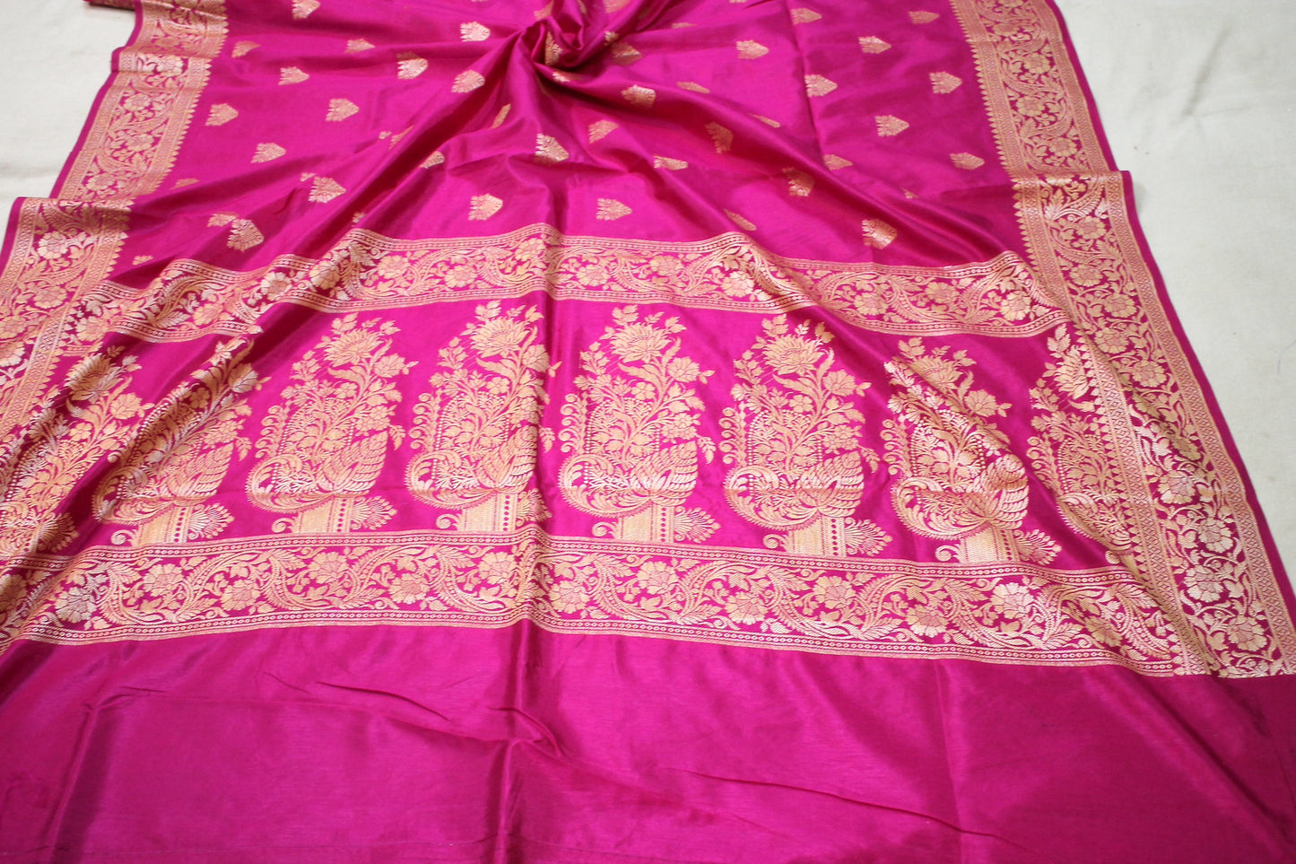 Rani Pink Buti Katan Soft Butter Silk Handloom Banarasi Saree by Shades Of Benares - banarasi - banarasi saree shop