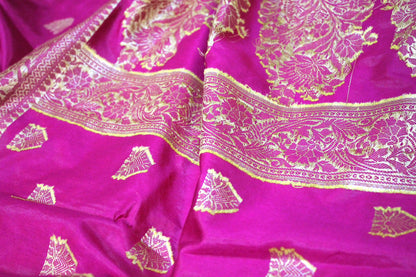 Rani Pink Buti Katan Soft Butter Silk Handloom Banarasi Saree by Shades Of Benares - banarasi - banarasi saree shop