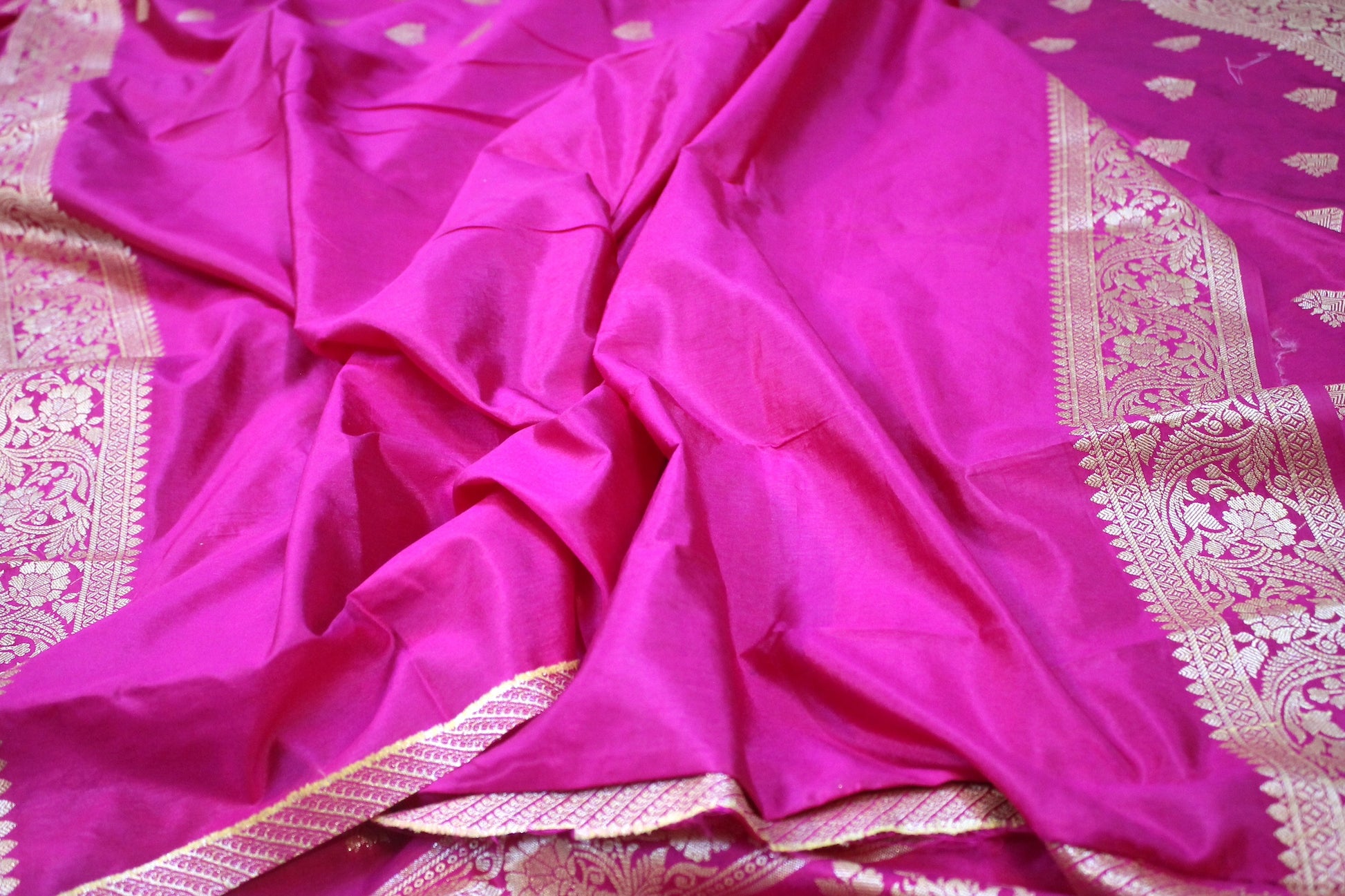 Rani Pink Buti Katan Soft Butter Silk Handloom Banarasi Saree by Shades Of Benares - banarasi - banarasi saree shop