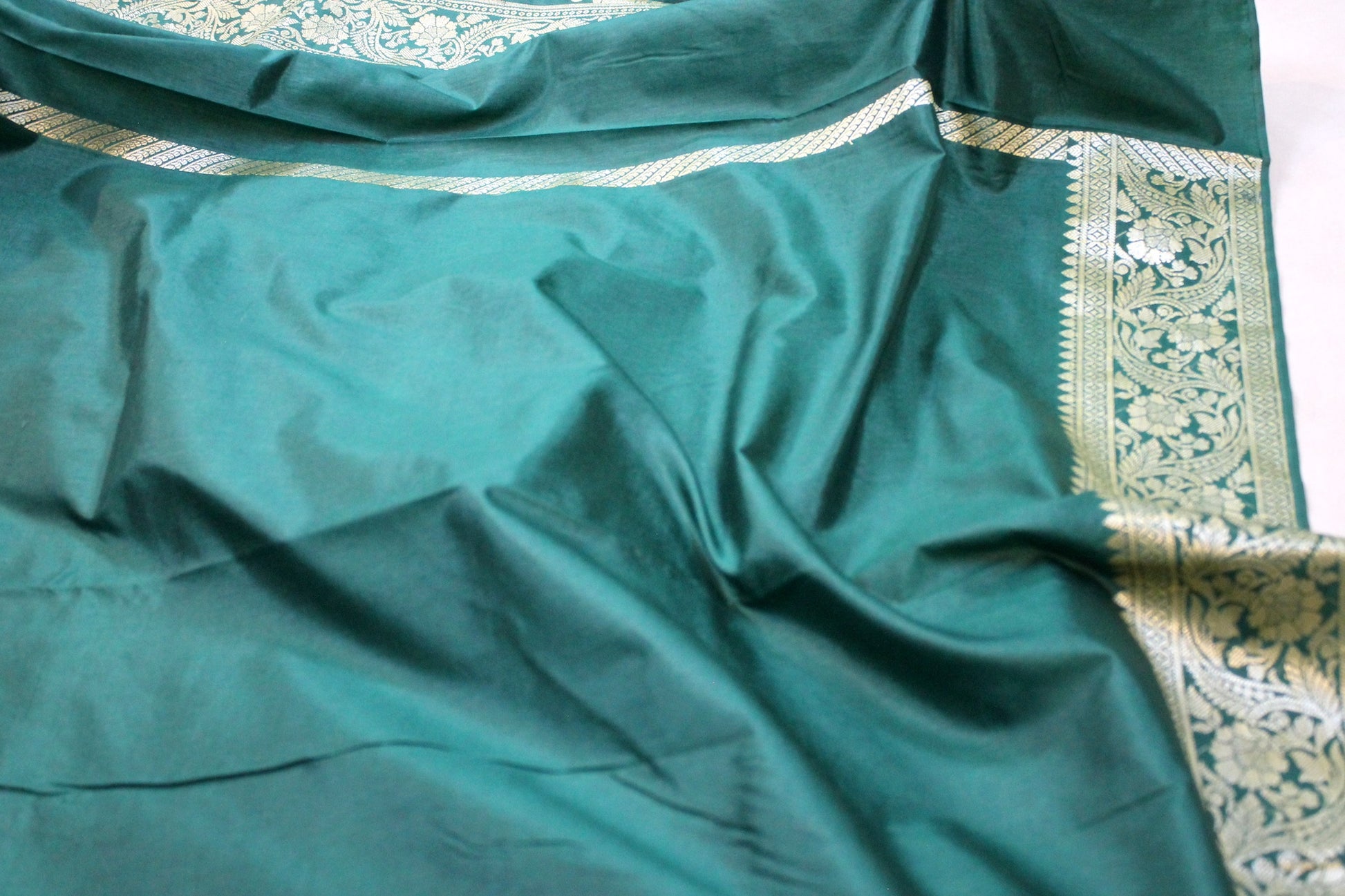 Bottle Green Buti Katan Soft Butter Silk Handloom Banarasi Saree by Shades Of Benares - banarasi - banarasi saree shop