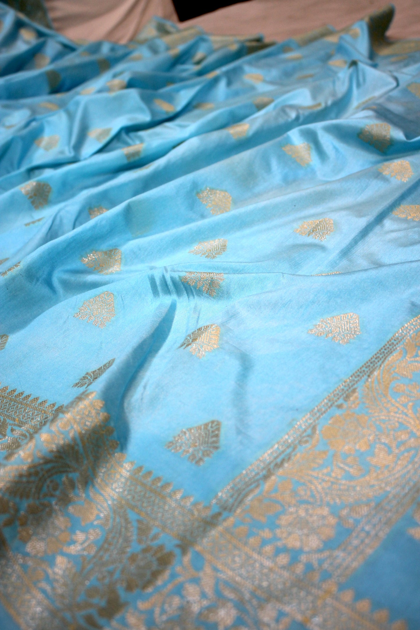 Sky Blue Buti Katan Soft Butter Silk Handloom Banarasi Saree by Shades Of Benares - banarasi - banarasi saree shop