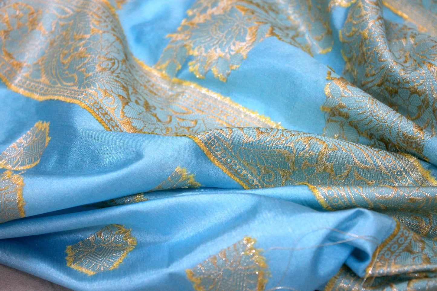 Sky Blue Buti Katan Soft Butter Silk Handloom Banarasi Saree by Shades Of Benares - banarasi - banarasi saree shop