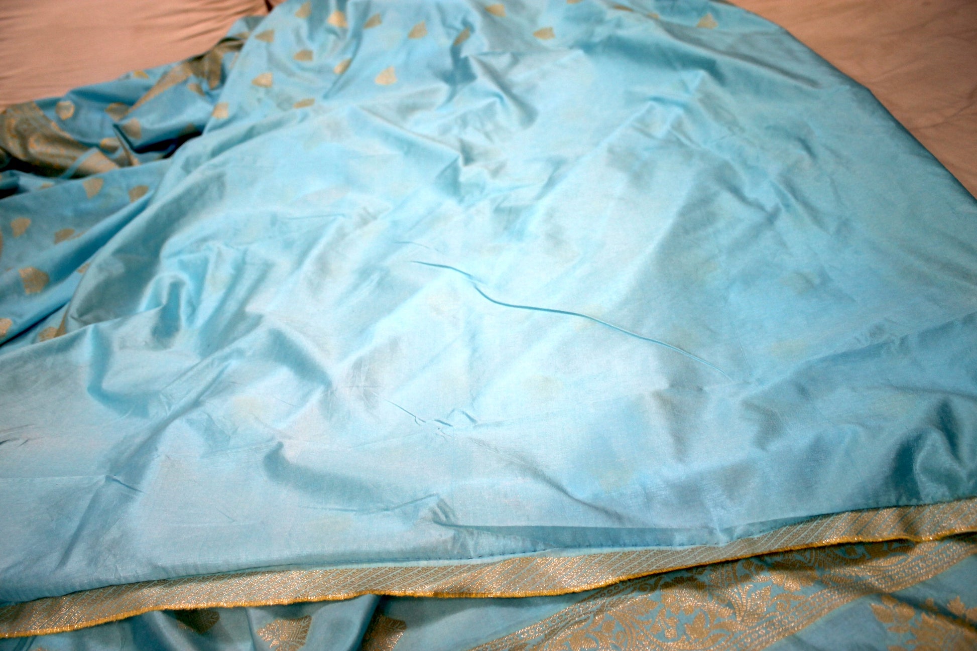 Sky Blue Buti Katan Soft Butter Silk Handloom Banarasi Saree by Shades Of Benares - banarasi - banarasi saree shop