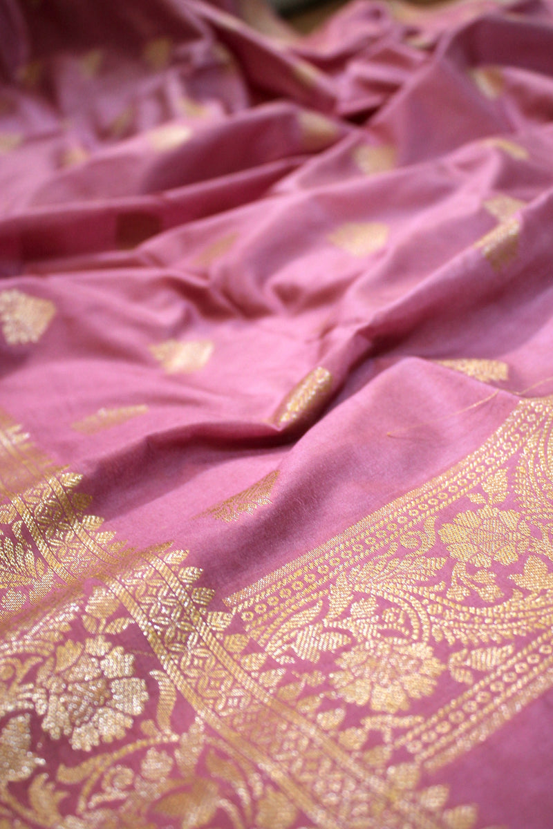 Pink Perfection: Buti Katan Soft Butter Silk Handloom Banarasi Saree by Shades Of Benares - banarasi - banarasi saree shop