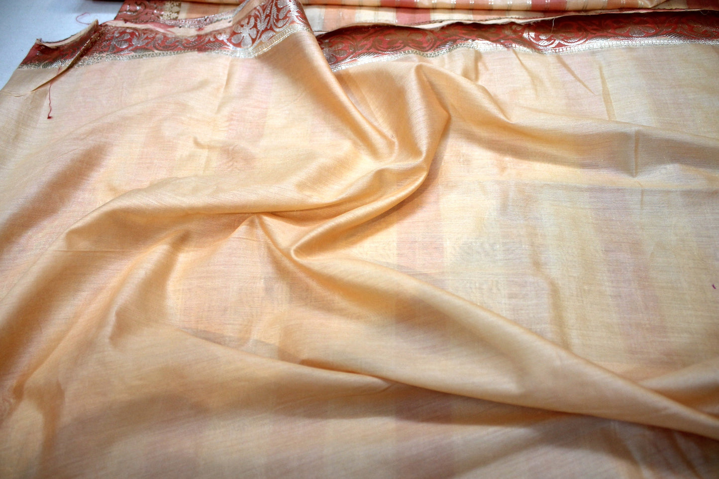 Orange & Creme Striped Katan Soft Silk Handloom Banarasi Saree by Shades Of Benares - banarasi - banarasi saree shop