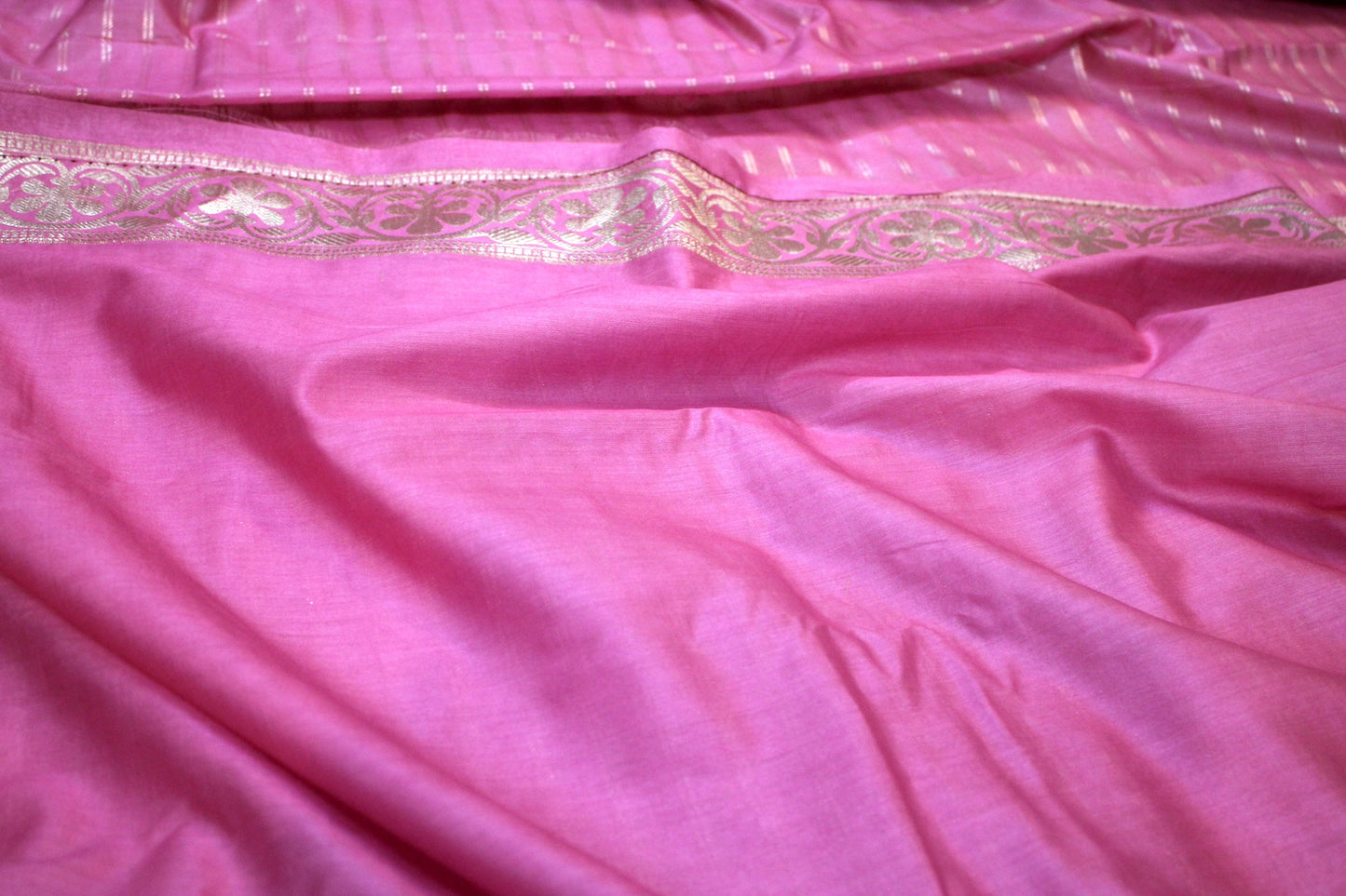 Pink Striped Katan Soft Silk Handloom Banarasi Saree by Shades Of Benares - banarasi - banarasi saree shop