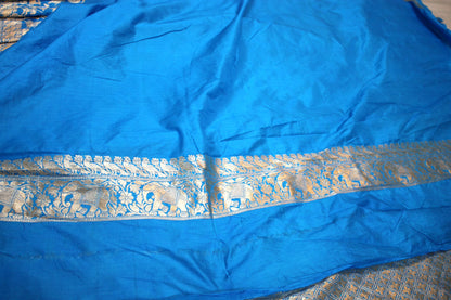 Blue Shikargaah Pure Katan Silk Handloom Banarasi Saree by Shades Of Benares - banarasi - banarasi saree shop