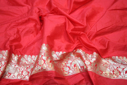 Red Shikargaah Pure Katan Silk Handloom Banarasi Saree by Shades Of Benares - banarasi - banarasi saree shop