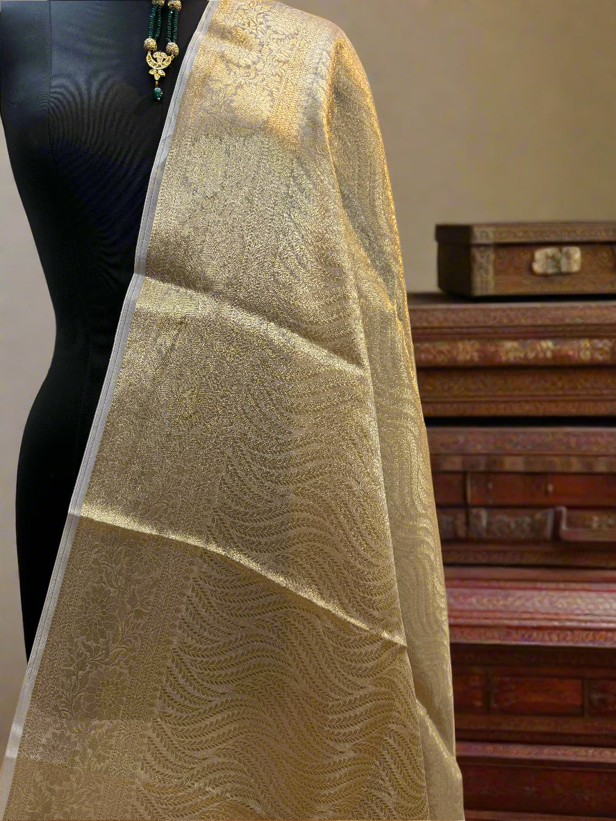 Pure Tissue Handloom Banarasi Saree in Creme with All Over Kadhwa Weaving by Shades Of Benares - banarasi - banarasi saree shop - banarasi saree manufacturers - banarasi saree wholesale - banaraasi sarees