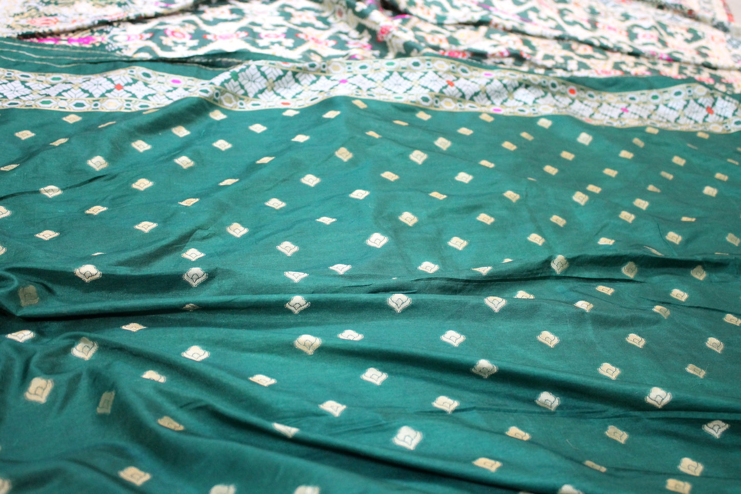 White and Green Handloom Katan Soft Silk Banarasi Saree by Shades Of Benares - banarasi - banarasi saree shop