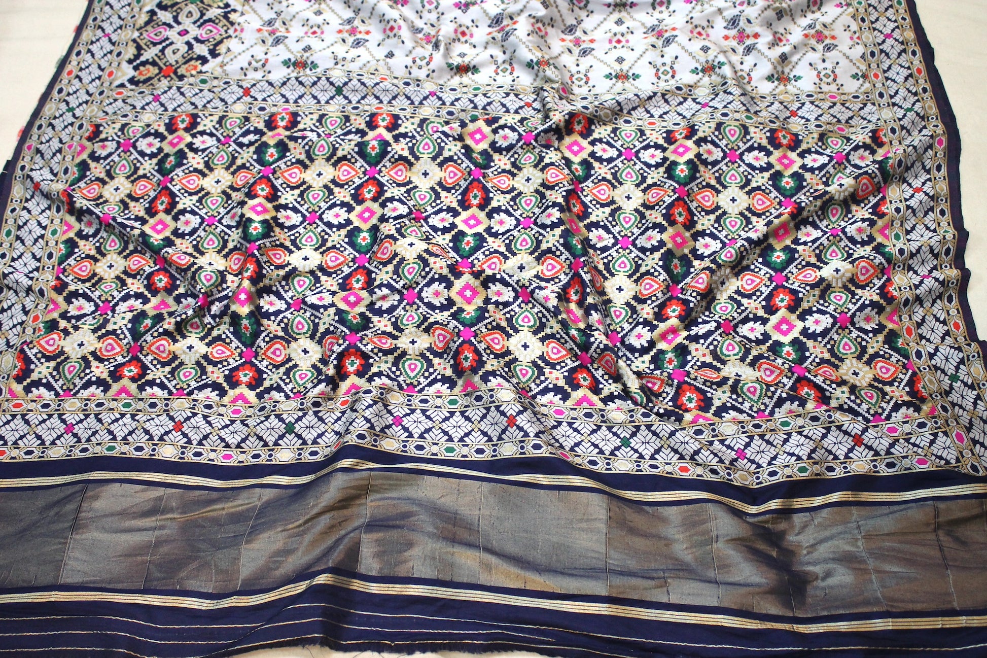 White and Blue Handloom Katan Soft Silk Banarasi Saree by Shades Of Benares - banarasi - banarasi saree shop