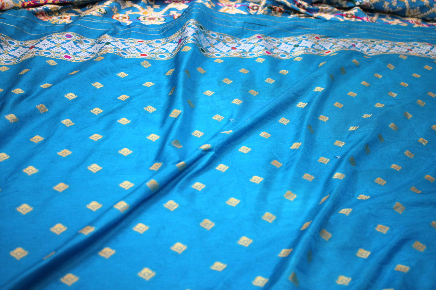 Off-White and Blue Handloom Katan Soft Silk Banarasi Saree by Shades Of Benares - banarasi - banarasi saree shop