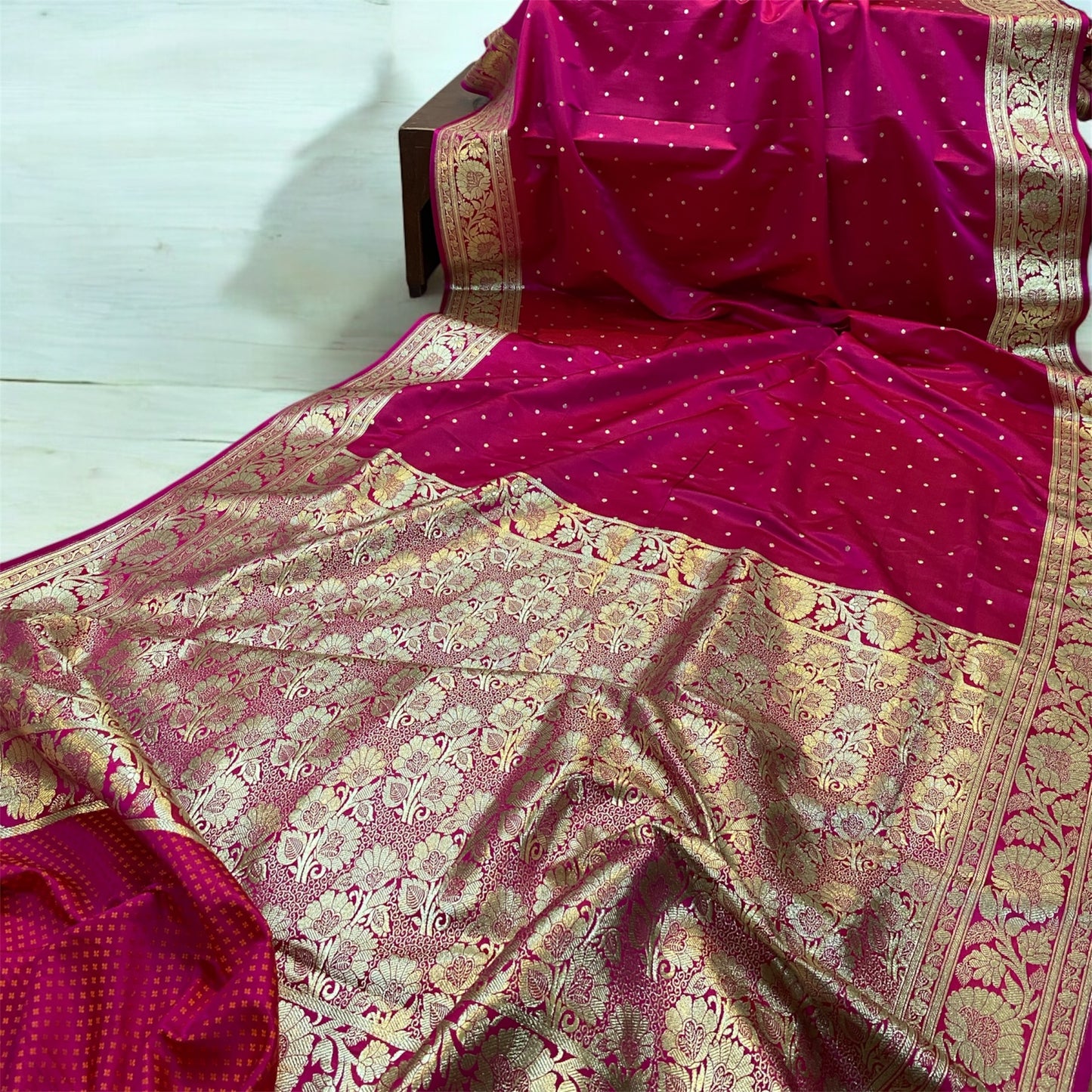 The Rani Pink Pure Satin Silk Banarasi Saree by Shades Of Benares - banarasi - banarasi saree shop