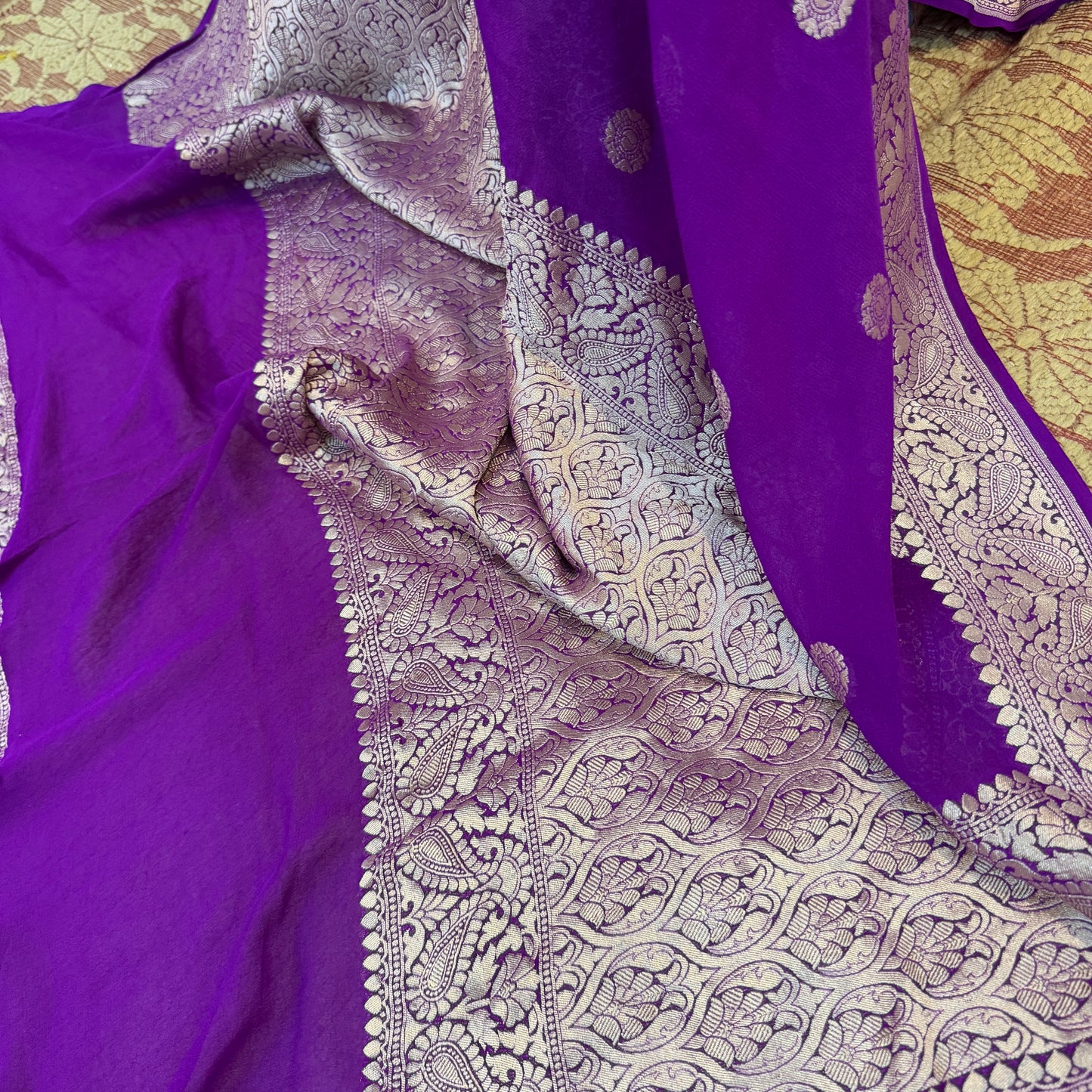 Magenta Pure Khaddi Georgette Handloom Banarasi Saree – Gold Zari by Shades Of Benares - banarasi - banarasi saree shop - banarasi saree manufacturers - banarasi saree wholesale - banaraasi sarees